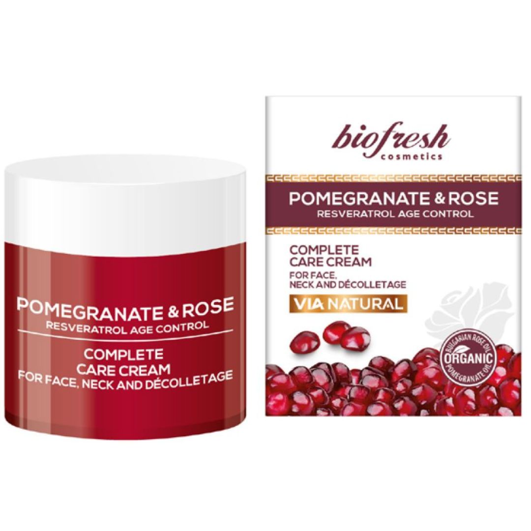 Complete Care Cream for Face, Neck and Neckline via Natural Pomegranate and Rose