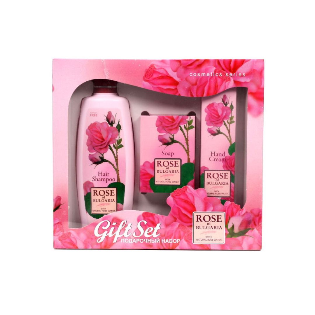 Gift Set Rose of Bulgaria for Woman Hair Shampoo , Hand Soap and Hand Cream